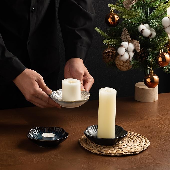 Ceramic Pillar Candle Holder, Candle Tray for Incense, Palo Santo Holder, Tealight Candle Holder, Candle Stand for Home Decoration Display, Halloween Christmas Wedding Parties, 1 Pack (Grey)