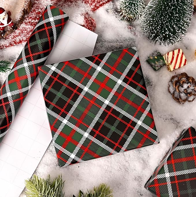 MAYPLUSS Gift Wrapping Paper Roll - 17 Inch X 33 Feet - Christmas Royal Green Plaid Design Winter Holiday gift Wrap Present Sheets for Christmas Birthday Baby Shower Party Festive Decoration
