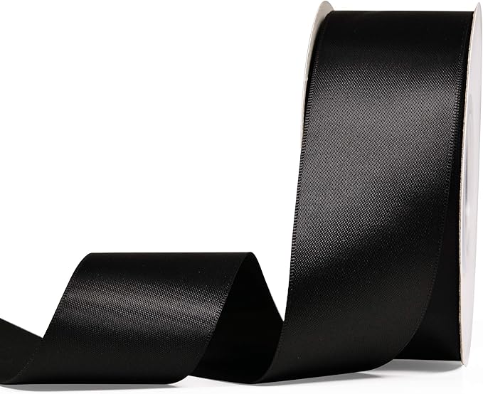 YAMA Double Face Satin Ribbon - 1 1/2 Inch 25 Yards for Gift Wrapping Ribbons Roll, Black