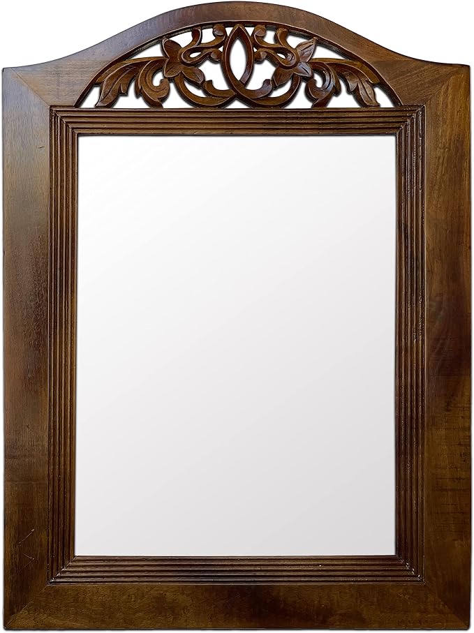 Wooden Wall Mirror, Rustic Wood Frame Mirror for Bathroom, Farmhouse, Bedroom, Entryway and Living Room, Modern Hanging Decorative Wall Mirror (Brown in Arch Shape)