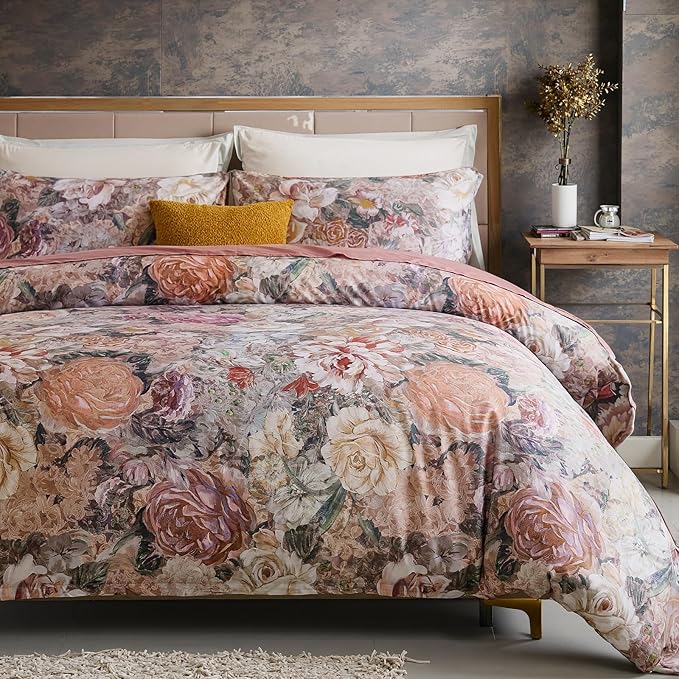 100% Cotton Duvet Cover King Size – Vintage Floral Duvet Cover Set with Zipper Closure & Corner Ties, 3-Piece Luxury & Silky Soft Bedding Set for All Seasons