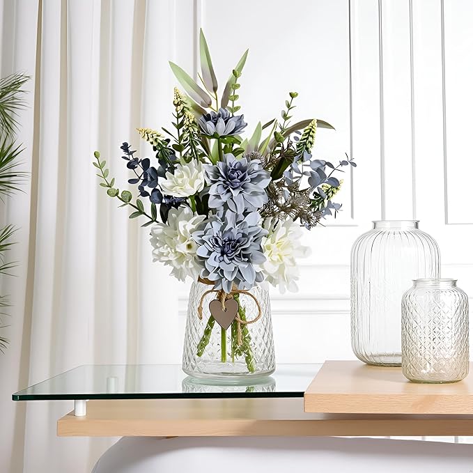 Artificial Flower Arrangement in Vase Table Centerpiece for Dining Room Home Office Wedding Decoration, Table Decoration Fake Plant Eucalyptus Flower for Home