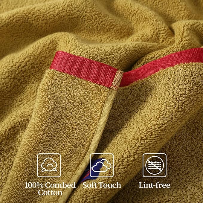 REDKISS 6 Piece Bath Towel Set, 100% Cotton, Soft Absorbent 600 GSM | Includes 2 Bath Towels, 2 Hand Towels & 2 Washcloths | Quick Dry | Contrast Border Design | Bathroom | Guest Bath & Apartment