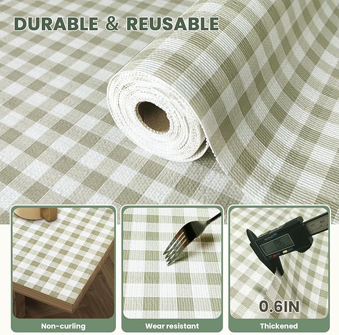 Drawer Liner and Shelf Liner for Kitchen Cabinet Liner Non-Adhesive Non-Slip Shelf Paper, Thick Strong Grip Waterproof Easy to Clean for Shelves, Cupboard, Desks, Green Plaid Pattern, 17.5 in x 10 FT