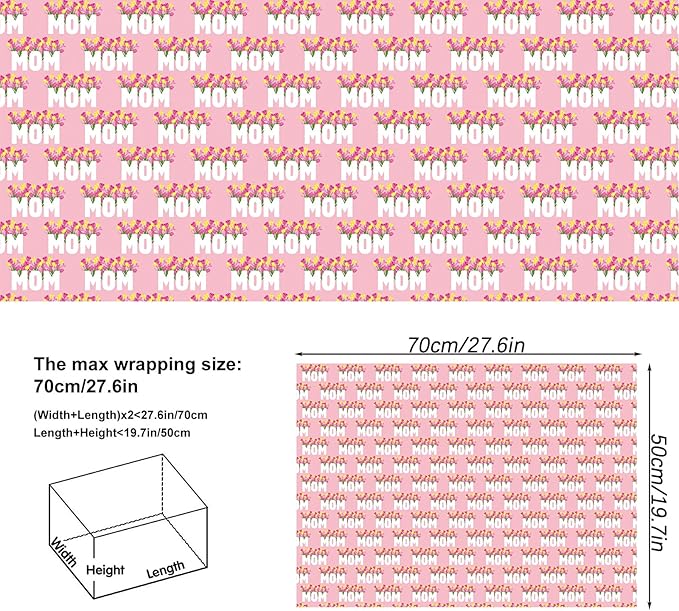 Altarho Mother's Day Wrapping Paper Sheet for Mom Women - Floral Best Mom Ever Words Design Folded Flat for Mother's Day Birthday Party - 20 Inch X 28 Inch Per Sheet(8 Sheets)
