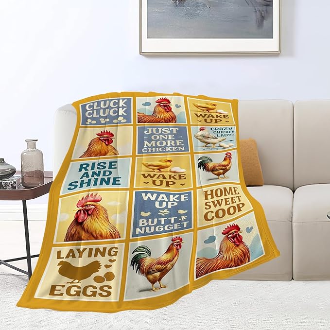 Chicken Blanket Rooster Throw Blanket Farm Animal Soft Cozy Fleece Fuzzy Stuffed Plush Flannel Gifts for Girls Women Boys Kids Adults 50"X60"