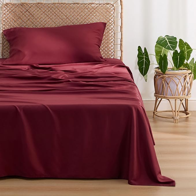 Bedsure Cooling Sheets Twin XL, Rayon Derived from Bamboo, Breathable & Soft Twin XL Sheet Sets, Deep Pocket Up to 16 Inches, Hotel Luxury Silky Dorm Bedding for Hot Sleepers, Burgundy