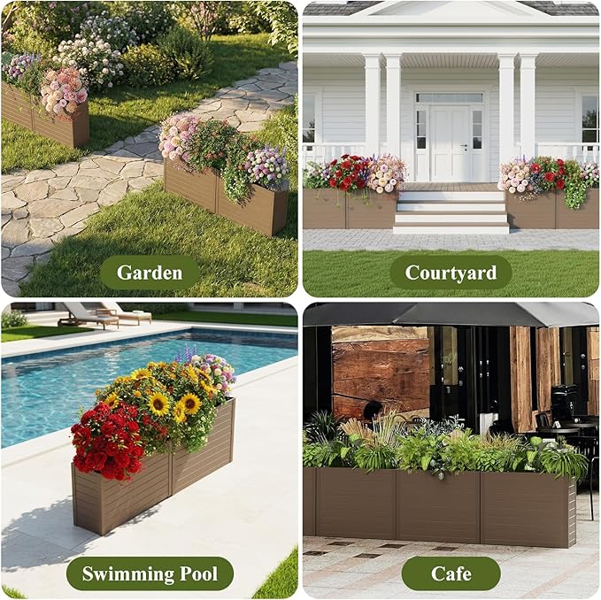 Outdoor Planter Box,Large Rectangular Planter for Indoor or Outdoor Patio/Porch, Durable All-Weather, Modern Design for Plants, Flowers, Garden (Brown)