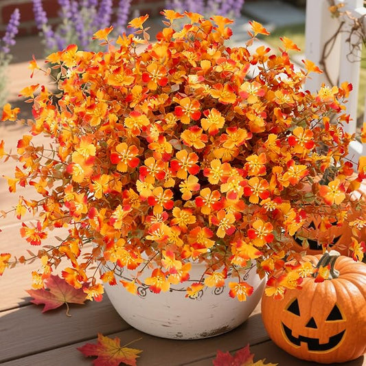 12 Bundles UV Resistant Fake Mums, Fall Flowers Artificial for Decoration, Fake Plants Autumn Silk Flowers for Thanksgiving Fall Decor Halloween Outdoor Patio Table Centerpiece Porch Wedding Garden