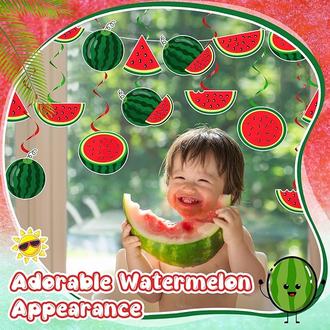 34 Pcs Summer Watermelon Party Decorations Watermelon Hanging Swirl Decorations Pre Strung Watermelon Banner Fruit Birthday Party Supplies for Summer Hawaiian Tropical Luau Beach Themed Party