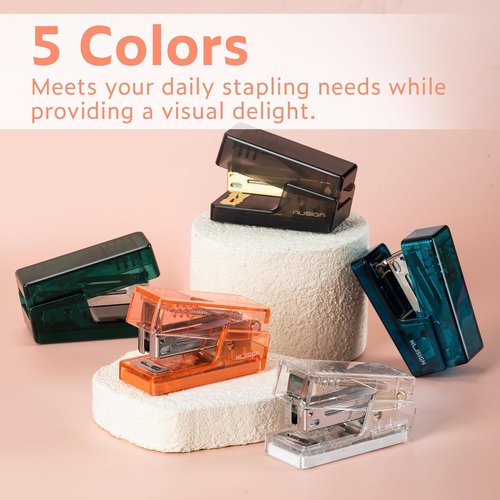 NUSIGN Mini Stapler - Cute Desk Stapler with 830 Staples | 25 Sheet Capacity in Clear Orange