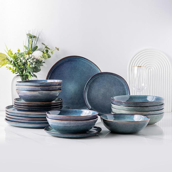 AmorArc Ceramic Dinnerware Sets,Handmade Reactive Glaze Stoneware Plates and Bowls Sets,Highly Scratch Resistant | Dishwasher & Microwave Safe Dishes Set,Service for 8 (24pc)
