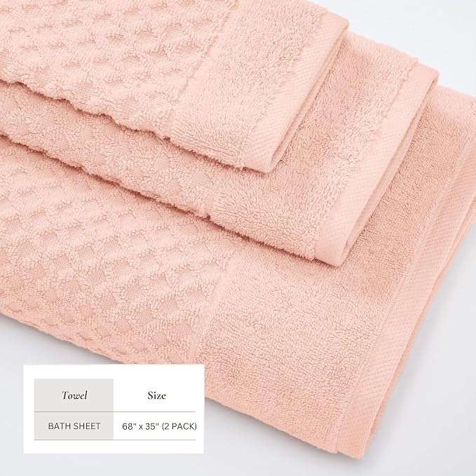 Great Bay Home Oversized Bath Sheets - 100% Cotton 2 Pack 68x35 Extra Large Towel - Absorbent, Durable, Quick-Dry Towels for Bathroom (Pink)