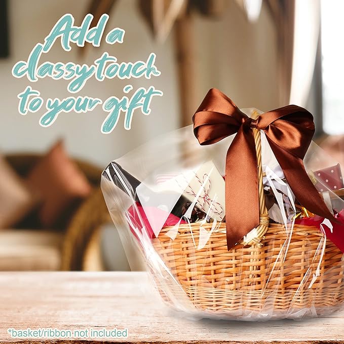 Wowfit 10 CT 16x24 Inch Clear Cellophane Gift Bags – Food-Safe Cello Bags for Small Gift Baskets, Wine Raffles, Bridal or Baby Showers, and More (No Gusset, Ribbon Not Included)