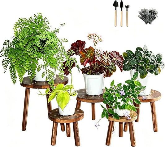 5-Piece Decorative Plant Stand Set Indoor Outdoor, 7-16 Inch Plant Stool Tables for Living Room, Balcony, Patio, Porch, Multi-Level Plant Display Furniture