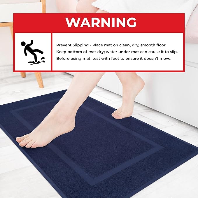 Cotton Paradise 100% Cotton Turkish Bathmat Set, Soft Absorbent Quick Dry, 2 Piece 20x34 Bathmat Floor Set, Navy Blue