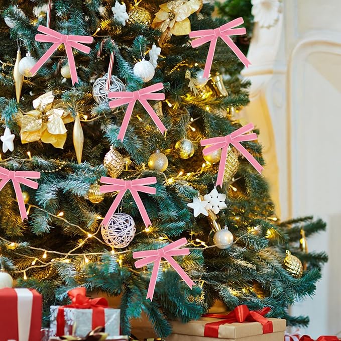 25 Yards Pink Velvet Ribbon for Christmas Tree,3/8 Inch Velvet Christmas Ribbon for Gift Wrapping Crafts Bow Wreath Holiday Decorations (Pink)