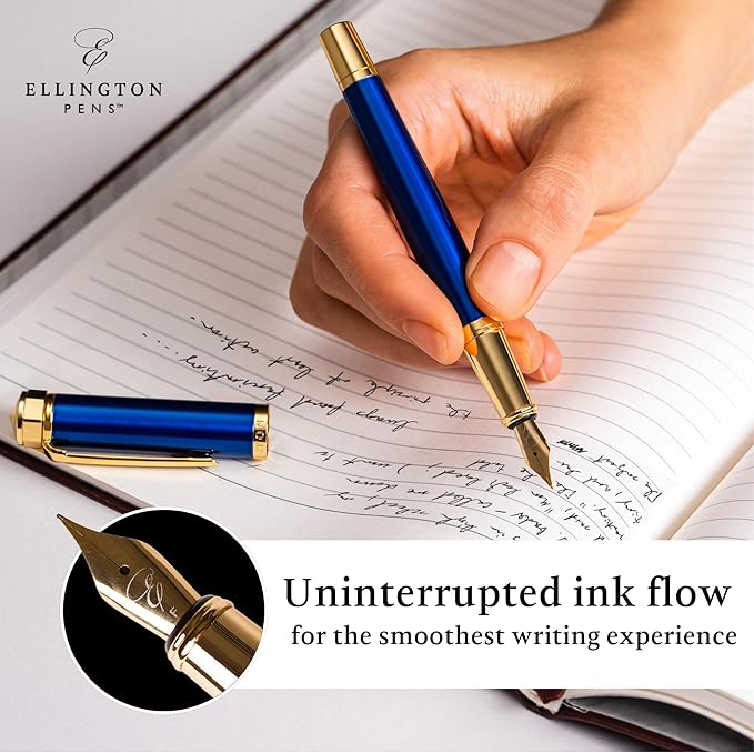 Ellington Pens Luxury Fountain Pen Set - Smooth Fine Nib - Includes 3 Ink Cartridges, Refillable Ink Converter, Gift Box- Fountain Pens For Writing, Calligraphy, Journaling, Sketching (The Nautilus)