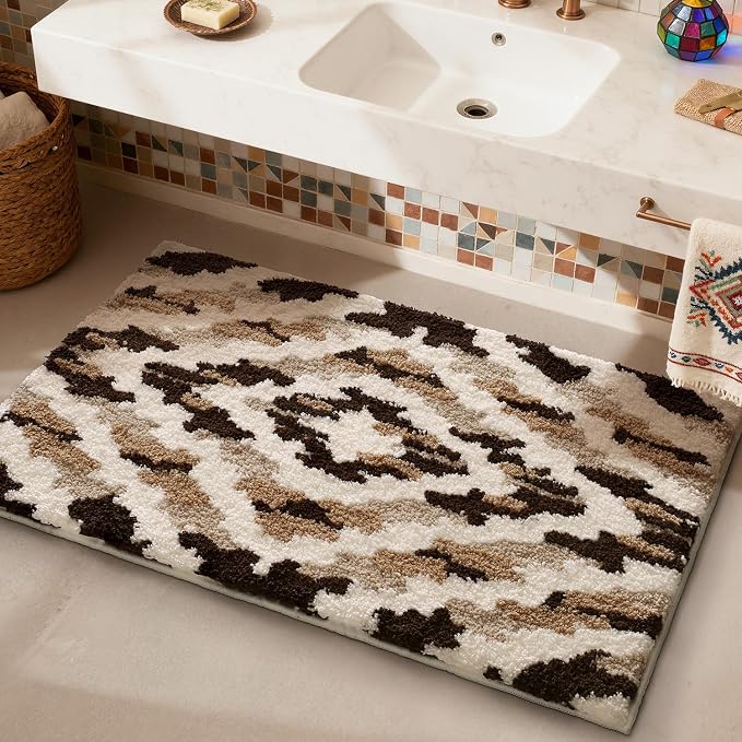 LUMI Bathroom Rugs, Soft Absorbent Bath Mat for Modern Home Decor, Non-Slip Quick-Dry Bath Rug, Machine Washable Floor Mat for Shower and Tub, Entryway, 16"x24", Brown