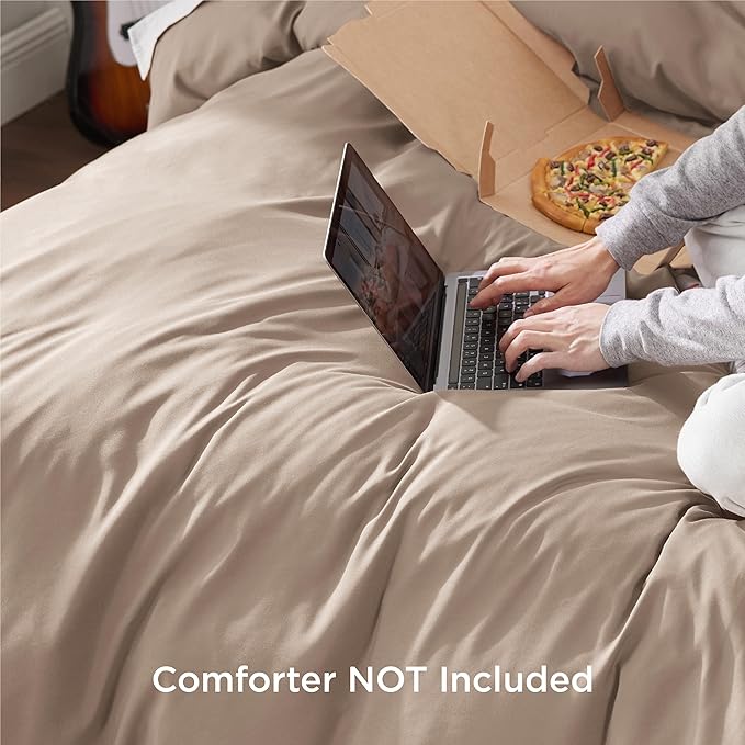 Bedsure Duvet Cover Queen Size - Soft Double Brushed Bedding Set for Kids & Adults, Zipper Closure, 3 Pieces, Includes 1 Duvet Cover (90"x90") & 2 Pillow Shams, NO Comforter, Khaki