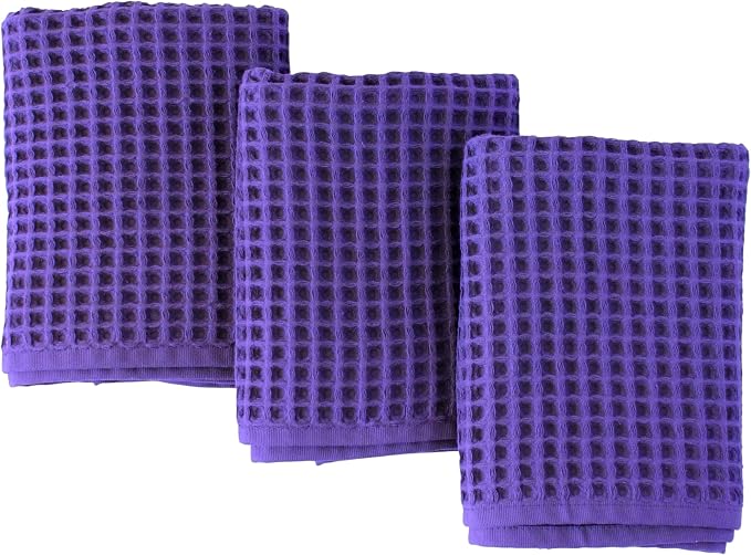 PÜSKÜL Natural 100% Turkish Cotton Waffle Kitchen Towels Set of 3 | Oeko-Tex, Premium Waffle Hand Towels for Bathroom | Soft Absorbent Quick-Dry Lint-Free Dish Towel Large 32x16 inch (3, Lilac)