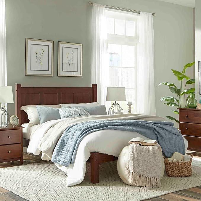 Grain Wood Furniture Shaker Solid Wood Panel Platform Bed, Twin Size, Cherry