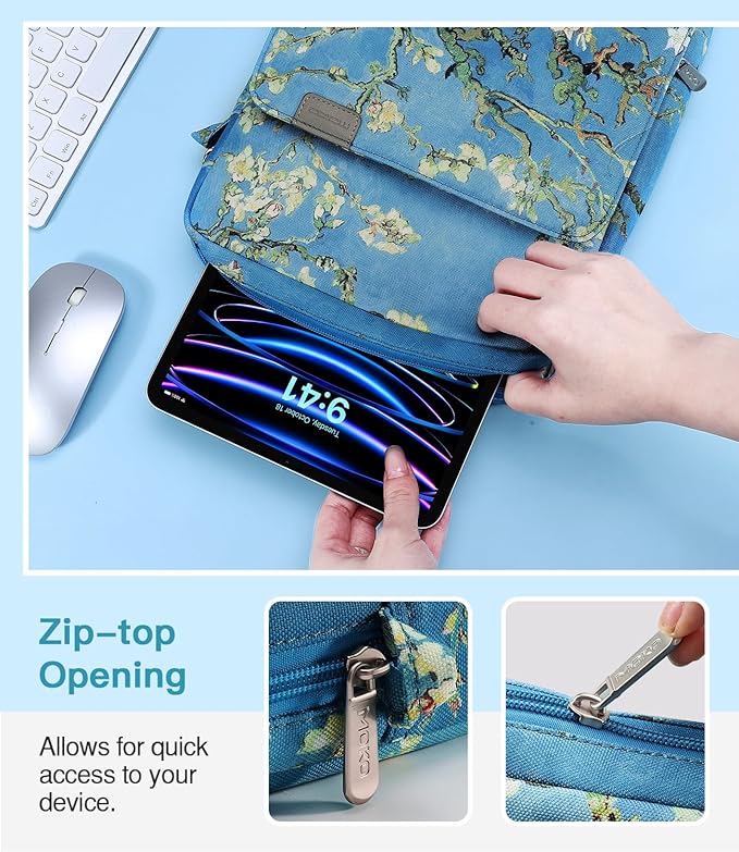MoKo 12.9 Inch Tablet Sleeve Bag,Fits with 13" New iPad Pro M4 & Air M2 2024,iPad Pro 12.9 M2&M1,Surface Laptop Go 12.4,Galaxy Tab S8+/S9+ 12.4,Handle Carrying Case with Shoulder Strap, Apricot Flower