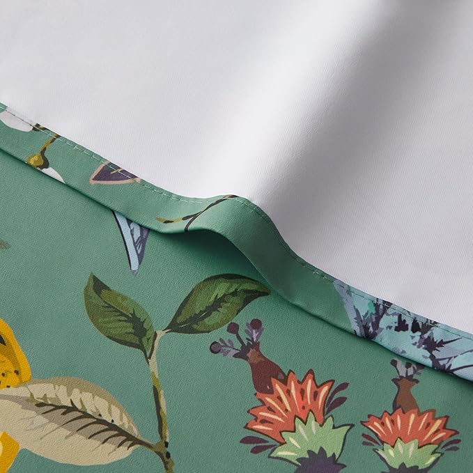 Sage Green Printed Pattern Curtains 96 Inches Long for Living Room,Farmhouse Floral Vintage Art Deco Drapes,Pinch Pleated Blackout Hummingbird Lemon Patterned Window Treatment for Bedroom 2 Panels
