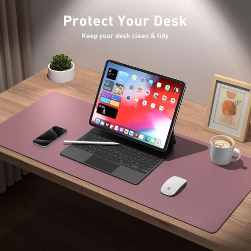 Aothia Leather Desk Pad Protector - Non-Slip PU Leather Blotter | Waterproof Office Mat (Dark Pink, 36" x 17")