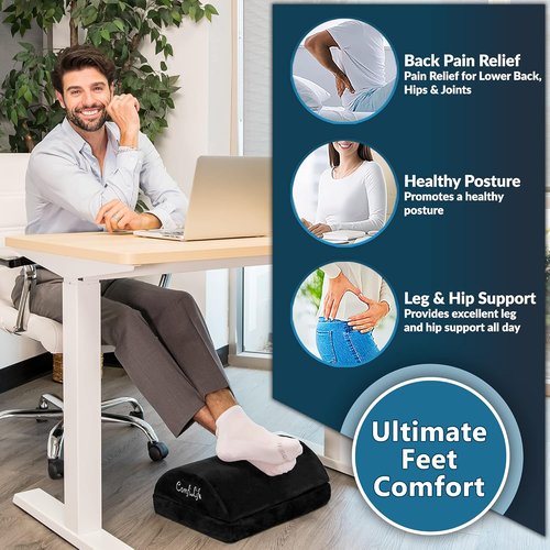 ComfiLife Foot Rest - Adjustable Height Memory Foam Stool for Ergonomic Comfort | Black