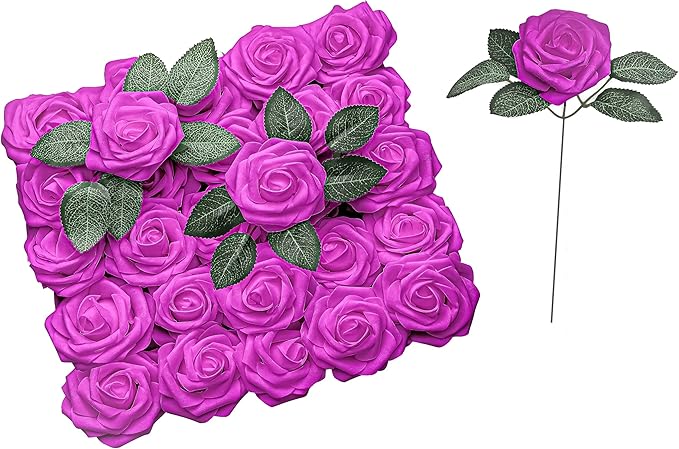 Blush Pink Artificial Roses 25pcs, Real Looking Fake Flowers with Stems for DIY Wedding Centerpieces, Bridal Shower, Party, Valentine's Day Gift, Home Decor