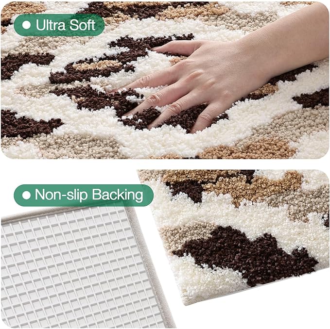 LUMI Bathroom Rugs, Soft Absorbent Bath Mat for Modern Home Decor, Non-Slip Quick-Dry Bath Rug, Machine Washable Floor Mat for Shower and Tub, Entryway, 16"x24", Brown