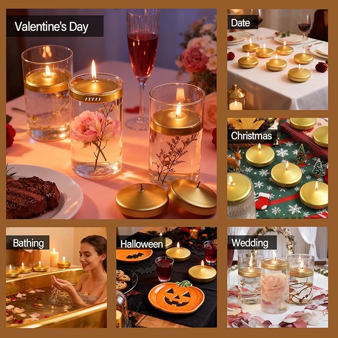 3 inch Floating Candles 36 Packs Gold Floating Candle for Centerpieces 8-9 Hours Floating Candles 3” Water Candles for Cylinder Vases, Pool, Wedding, Christmas