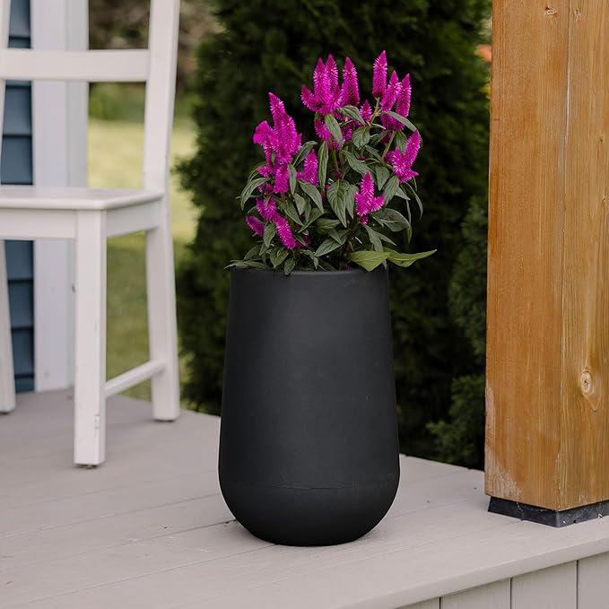 Beuta Large Planters for Outdoor Plants - Set of 3, 15.5/18/20.5 Inches Outdoor Planters for Porch - Tall Planter for Outdoor & Indoor Plants | Large Indoor Plant Pot - USA Made - Black