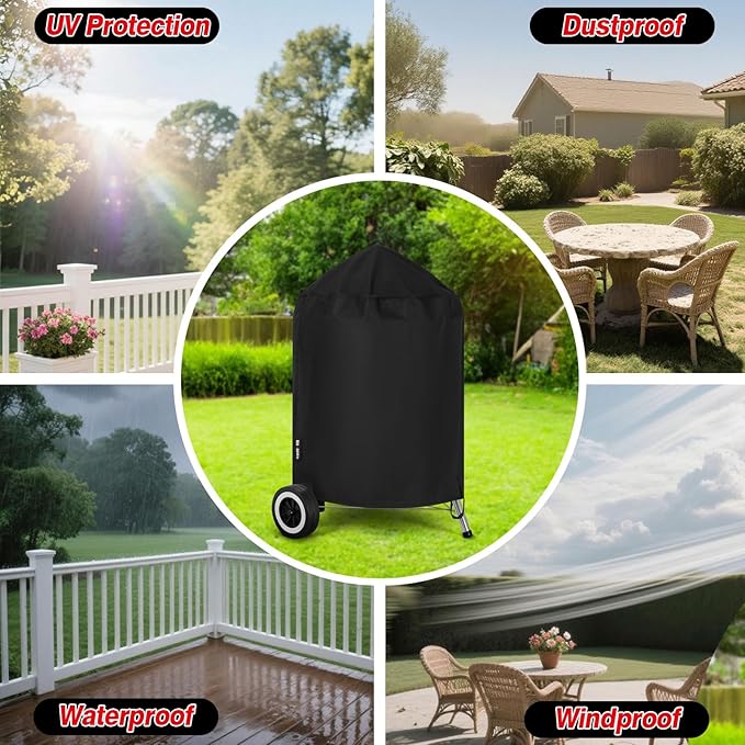 FEVERCOVER Grill Cover for Weber Kettle Charcoal 22 Inch, Heavy Duty Waterproof BBQ Grill Covers Fade Resistant