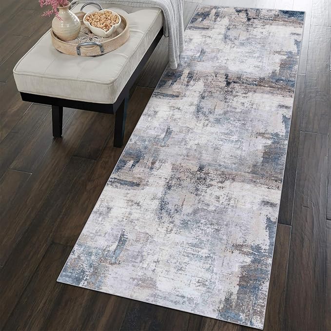 vivorug Runner Rug 2'x7' Machine Washable Non-Slip Runners for Hallways Kitchen Entryway Laundry Room Modern Abstract Carpet Hallway Runner Grey/Navy
