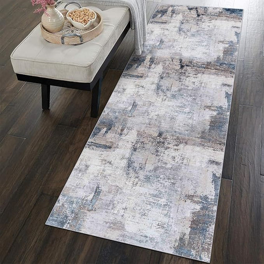 vivorug Runner Rug 2'x8' Machine Washable Non-Slip Runners for Hallways Kitchen Entryway Laundry Room Modern Abstract Carpet Hallway Runner Grey/Navy