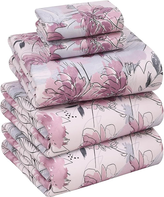 RUVANTI 100% Cotton Split King Sheets Sets for Adjustable Bed, 5 PCs, Soft & Breathable Percale Weave Bedding, Deep Pocket 16", Hotel Standard, Crisp Cool Feel & Durable, Floral Sheet, Lilac Floral
