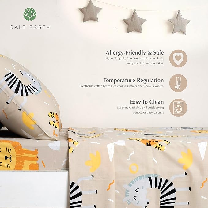 Salt Earth 100% Cotton 210TC Kids Bedsheet, Twin Sheet Set, Toddler Bed, 4-Piece Set – 2 Fitted Sheets & 2 Pillowcases, Themed Toddler Bed Sheets, Cute Kids Bedding (Summerland/Unicorn)