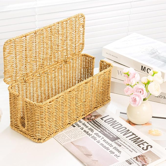 Cable Management Box, Handmade Woven Cable Organizer Cords Hider with Locked Cover Desk Cord Organizer Management for TV, Computer, Router, USB Hub to Hide Cords & Power Strip.