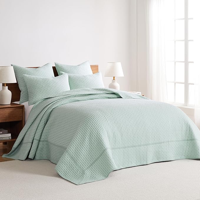 Levtex Home Cross Stitch Bedspread Set - Blue, King Bedspread and 2 Shams - Cotton