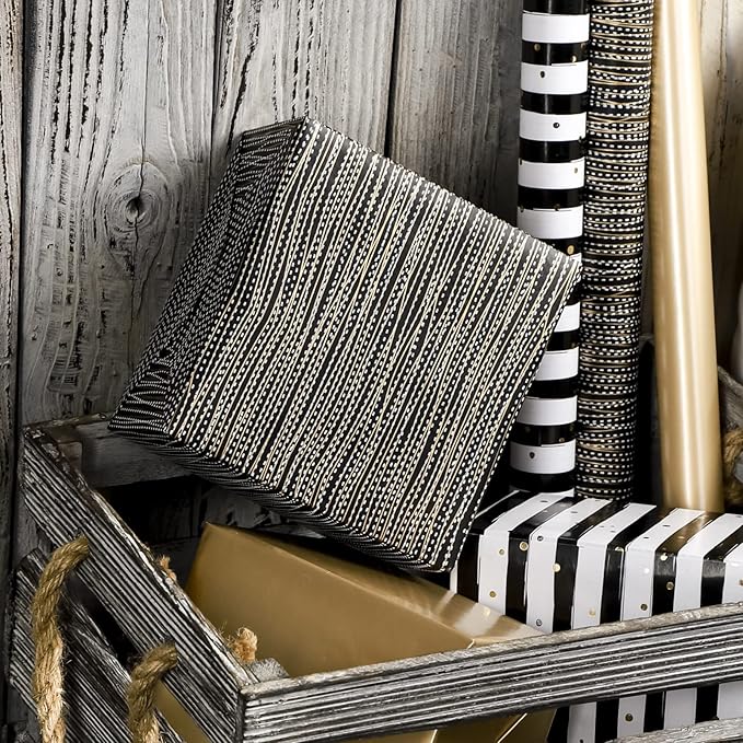 MAYPLUSS Gift Wrapping Paper Roll - 17In x 120In Per Roll - Luxury Black and Gold Stripe Anniversary Present Gift Wrap Paper for Men Birthday, Christmas, Wedding, Graduation, Father's Day and Party