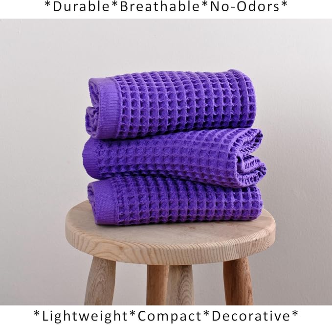PÜSKÜL Natural 100% Turkish Cotton Waffle Kitchen Towels Set of 3 | Oeko-Tex, Premium Waffle Hand Towels for Bathroom | Soft Absorbent Quick-Dry Lint-Free Dish Towel Large 32x16 inch (3, Lilac)