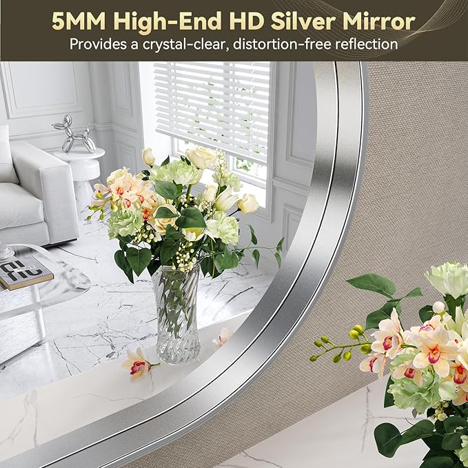 Brightify Arched Wall Mirror - 22 x 30 Inch Metal Frame Silver Arch Top Vanity Mirror for Bathroom, Living Room, Bedroom Mantel Entryway Hallways