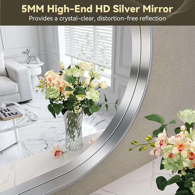 Brightify Arched Mirror, Arched Wall Mirror, 24 x 32 Inch Silver Arch Mirror, Metal Frame Silver Bathroom Mirror, Arched Top Bathroom Vanity Mirror for Living Room Bedroom Mantel Entryway Hallways