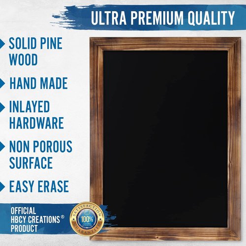 HBCY Creations Chalkboard | 18" x 24" Torched Brown Solid Wood Frame | Magnetic Surface & Accessories