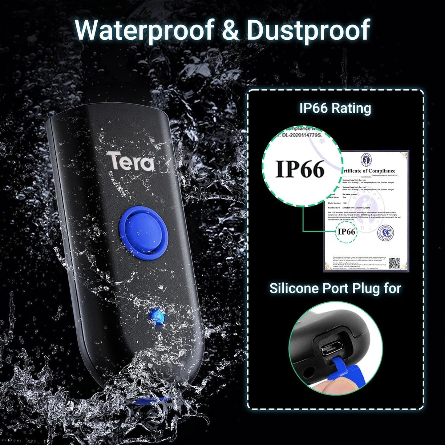 Tera 1D Bluetooth Mini Barcode Scanner - 3-in-1 Wireless & Wired Laser Reader for iOS, Windows, Android
