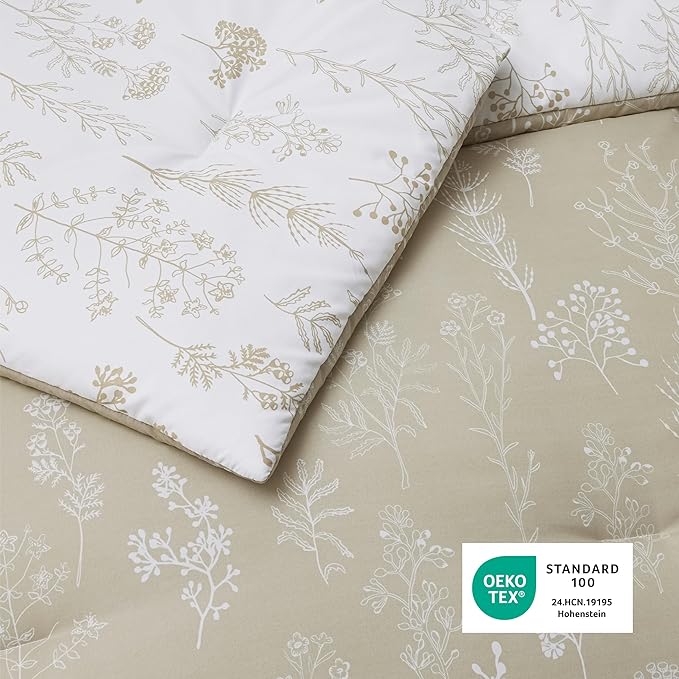 Bedsure Twin/Twin XL Comforter Set - Linen Bed Set, 2 Pieces Cute Floral Bedding, 1 Soft Reversible Botanical Flowers Comforter and 1 Pillow Sham