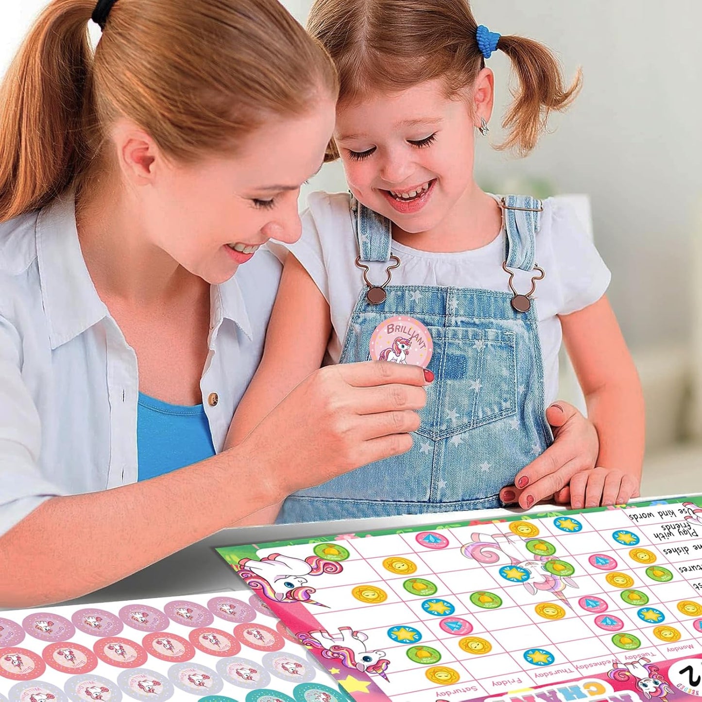 Skiennix Unicorn Magnetic Reward Chart for Kids - 26 Chore Charts & 2080 Star Stickers | Pink
