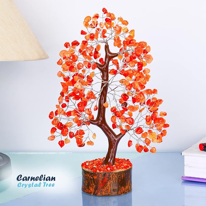 Carnelian - Crystal Tree - Gemstone - Crystal Bonsai Tree - Feng Shui - Money Crystal Stone - Crystal Tree of Life Decor - Crystal Gift - Spiritual Decor - Rock Tree - Chakra Stone